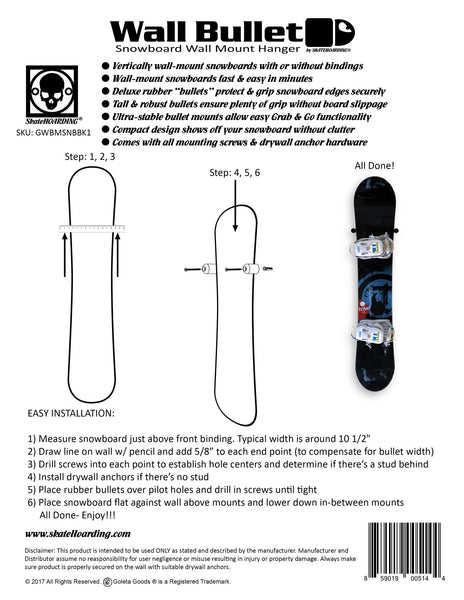Wall Bullet snowboard wall mount hanger